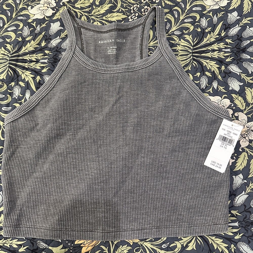 American Eagle Outfitters Charcoal Ribbed Tank Top